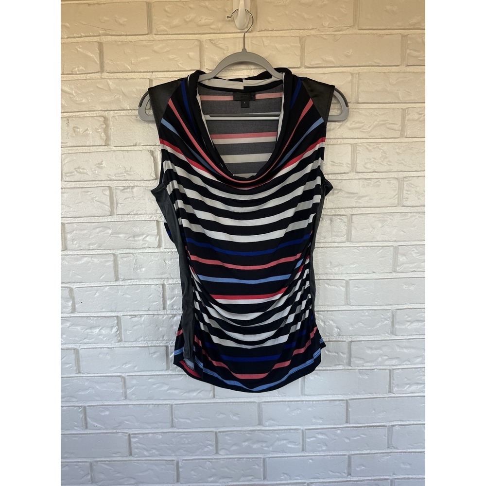Worthington Y2K Striped Cowl Neck Top Women's Large Sleeveless Stretch